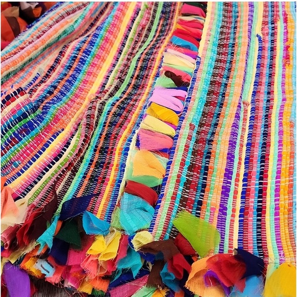 New Oversized Boho Tassel Muli-Color Travel Tote Bag - Picture 5 of 6